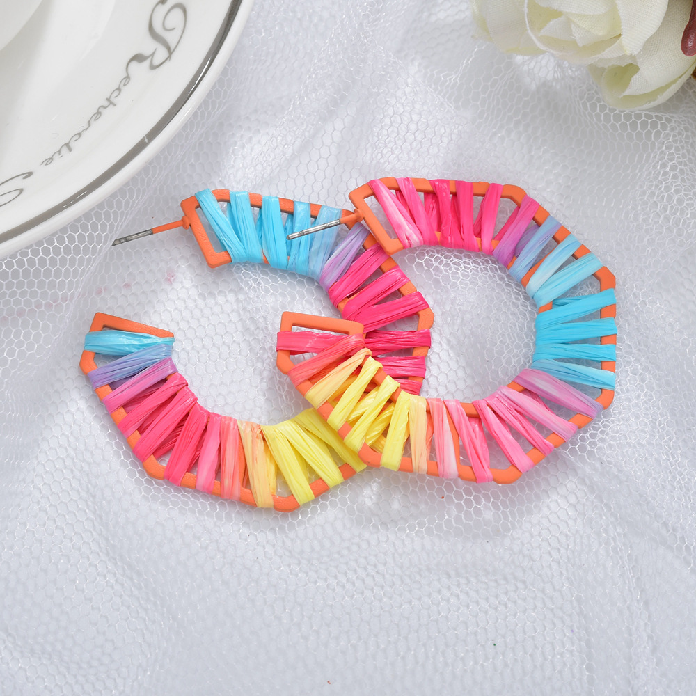 New Fashion Spray Rubber Paint Geometric C-shaped Octagonal Raffia Fashion Earrings Women display picture 8