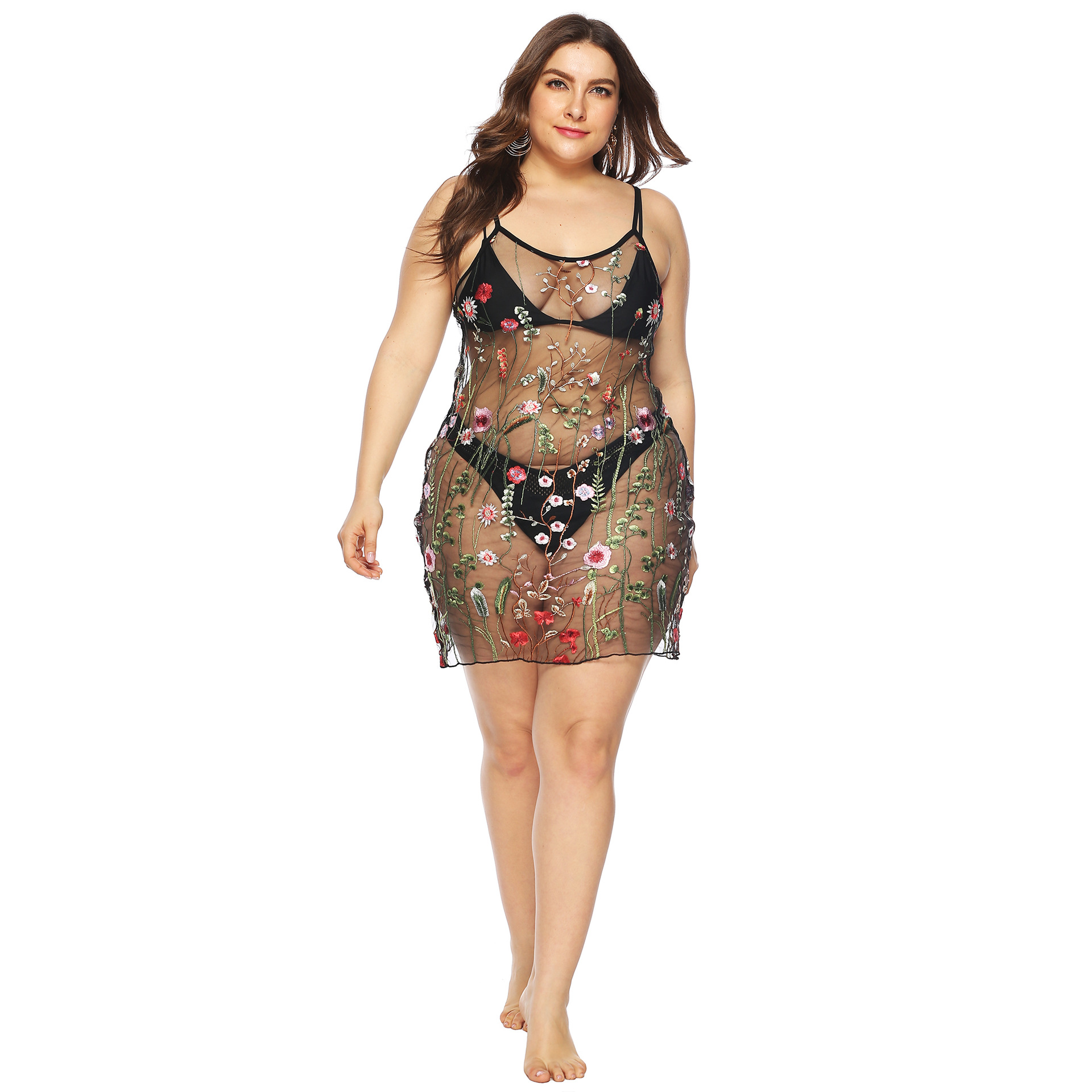 plus size lace embroidered suspender dress  NSOY26808