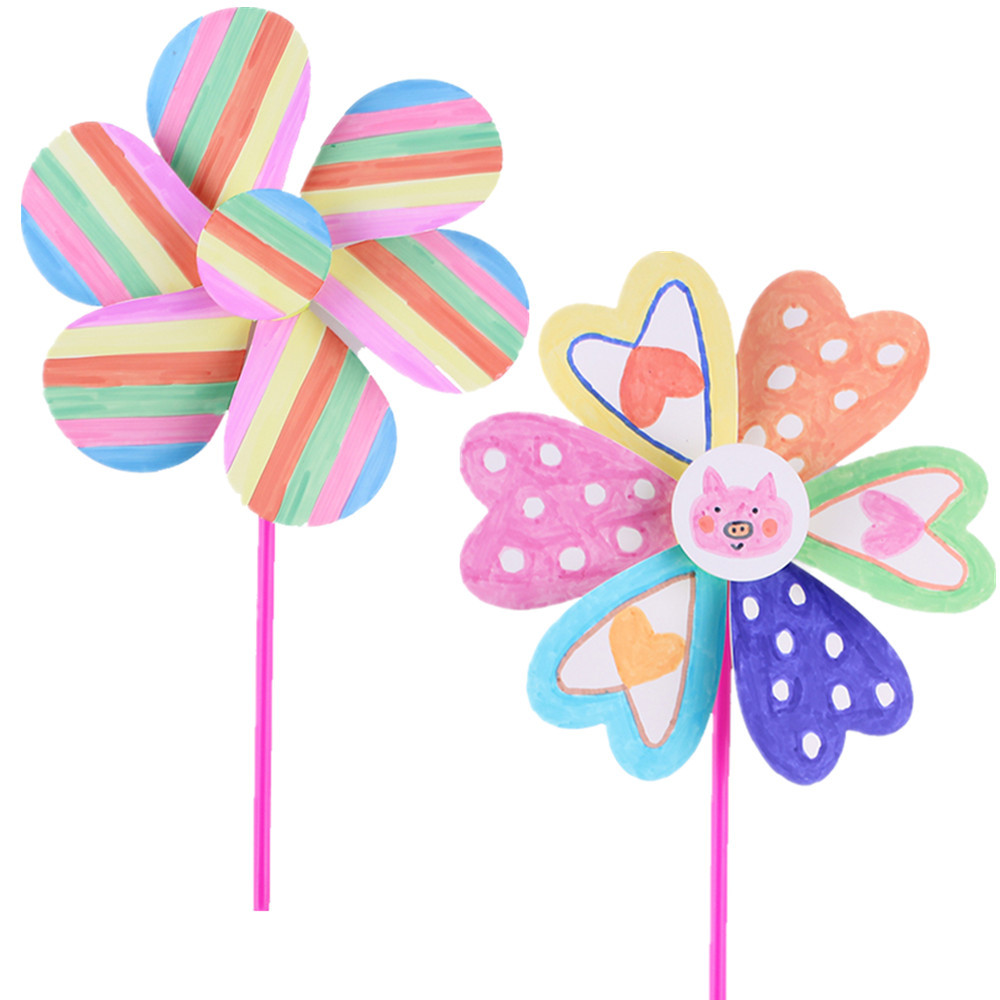 Pintado de papel bricolaje molino de viento hecho a mano de dibujos animados creativo rompecabezas padre-hijo Asamblea color en blanco relleno