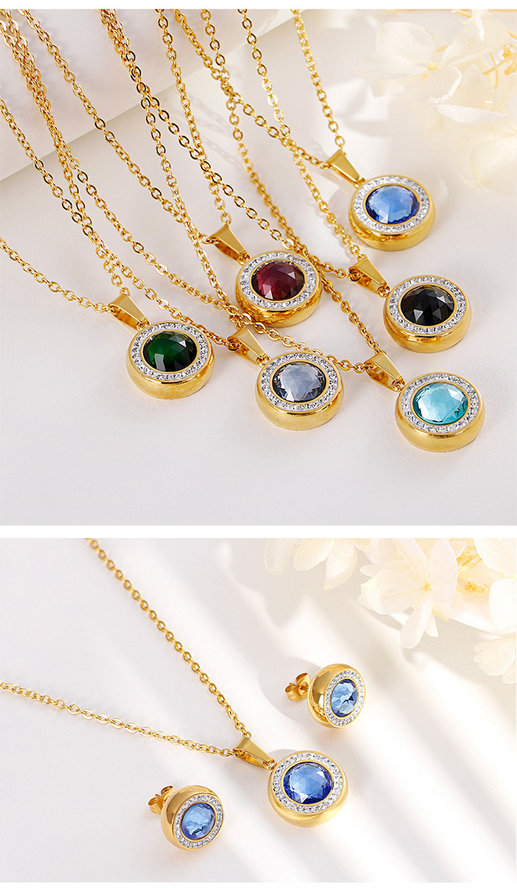 Ethnic Style Style Kalen Ornament Set Gold Crystal Glass Pendant Micro Rhinestone With Stud Earrings Two-piece Set Necklace And Earrings Suite