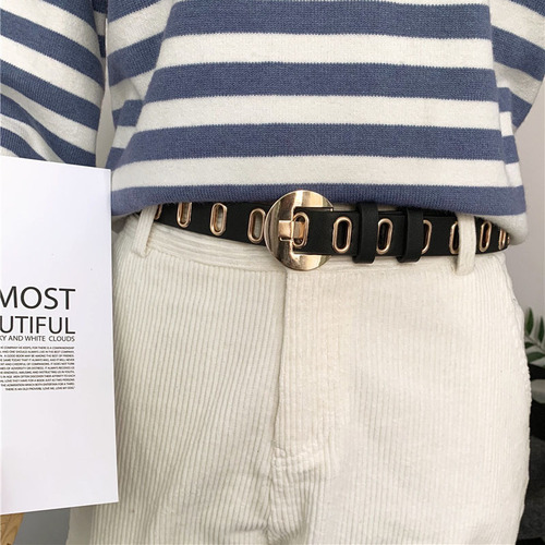 Wholesale belts for women, casual and versatile leather belts, women's belts, full hole belts, fashionable pin buckle trouser belt decorations