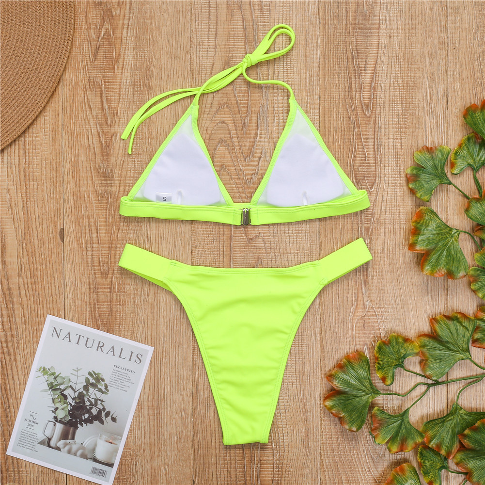 New Sexy Fluorescent Green Triangle Cup Bikini Swimsuit Ladies Swimwear