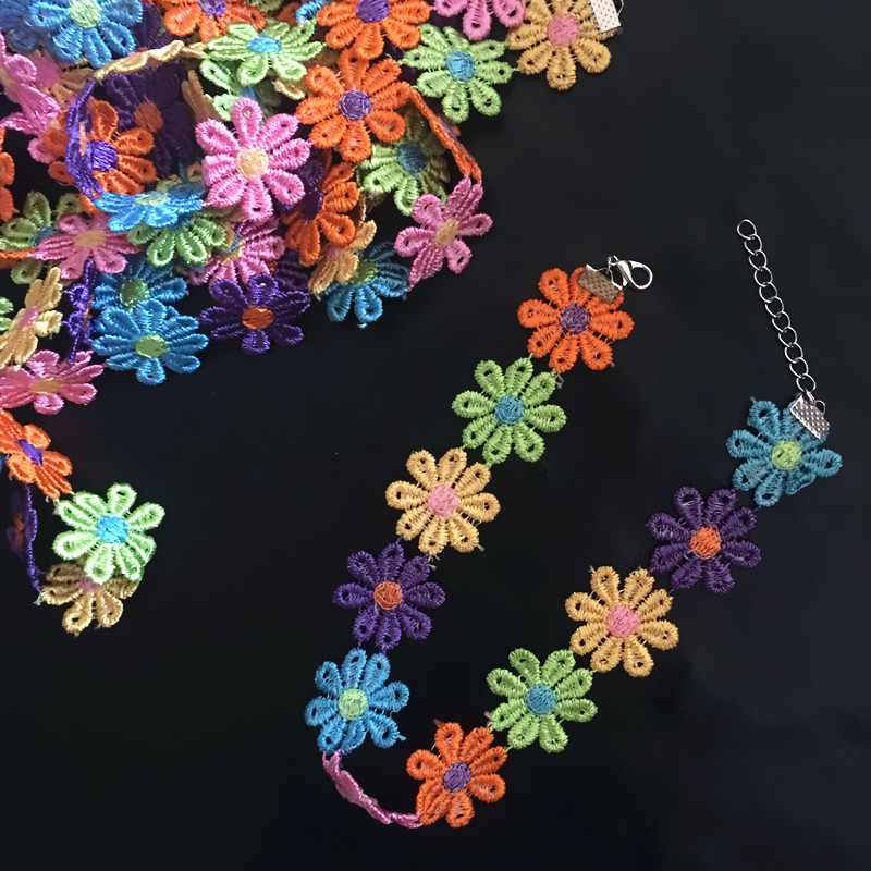 5g Weight Cloth Pendant Material Choker Classification Iron Chain Material cable chain Chain Type 1 Piece Quantity Holiday, Daily Occasion Cloth, Iron Material Flower Pattern Women'S Gender Cute Style Cute Flower Cloth Iron Cable Chain Choker Wholesale 无