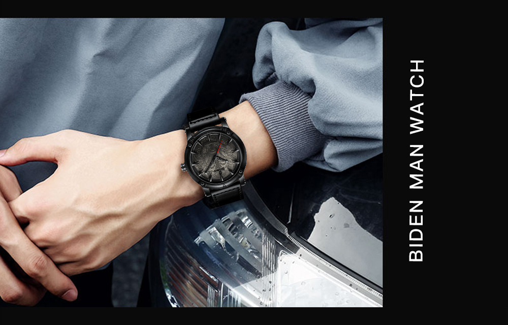 Men's Quartz Watch Biden Leather Strap Waterproof Analogue Watch_voghion.com