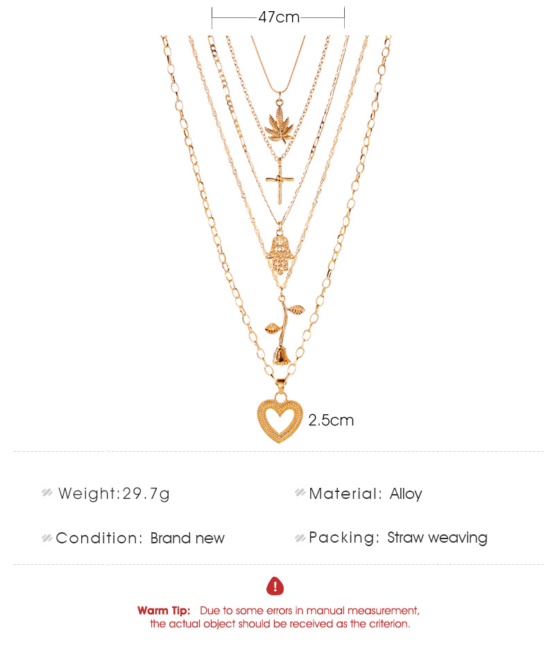 New Accessories Retro 5 Layer Necklace Multi-layer Rose Love Cross Pendant display picture 1