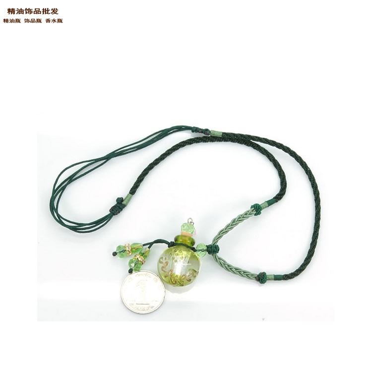中国精油饰品网浅绿色缨诺绳大巴洛克琉璃瓶项链1.jpg