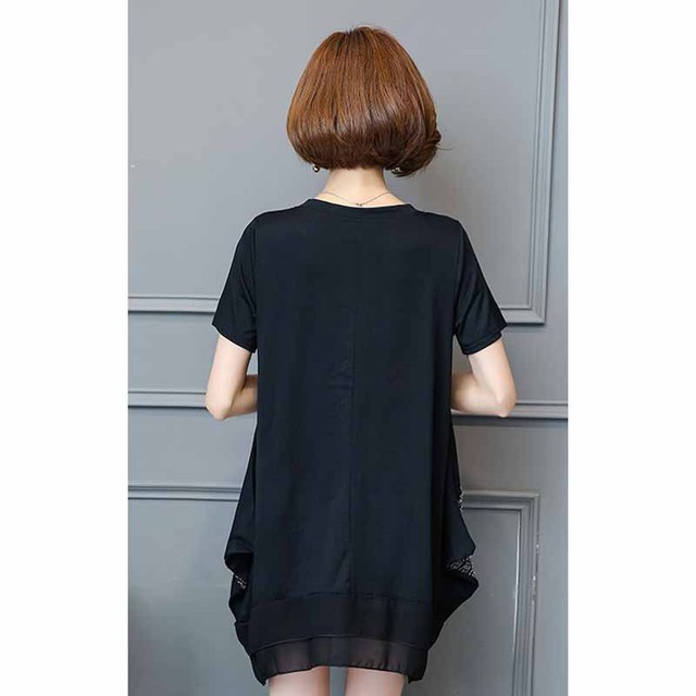 New Round-collar Irregular Stitching Medium-long T-shirt Loose