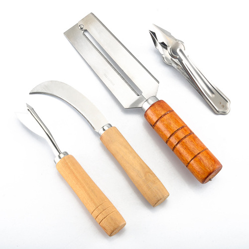 Stainless steel pineapple knife set eye remover pineapple clip V-shaped shovel scimitar paring knife set of four pineapple tools