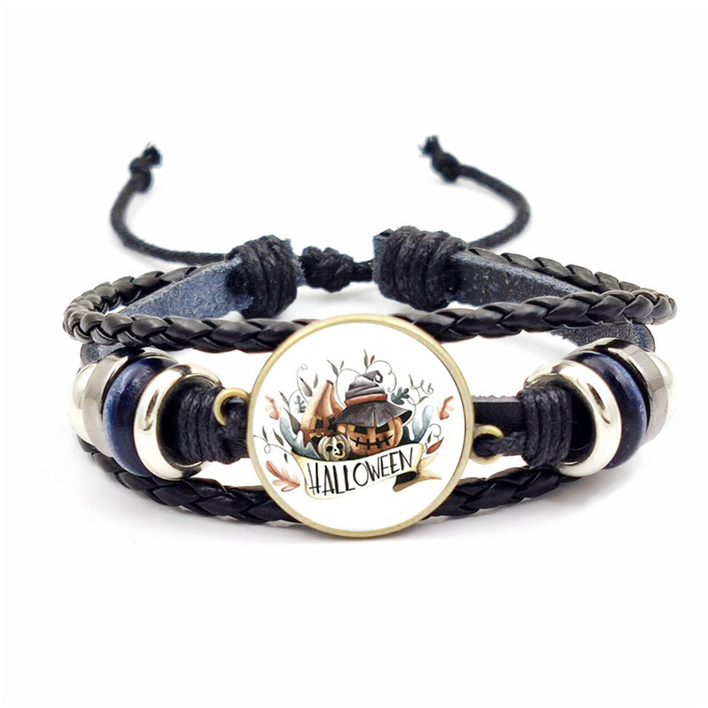 Vintage Bronze Halloween Braided Bracelet With Time Gems Design_voghion.com