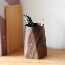 方圆笔筒 创意实木笔筒复古黑胡桃木桌面笔筒摆件木质礼品