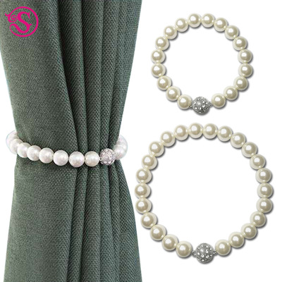 跨境專供 珍珠磁鐵扣窗簾綁帶 免安裝多彩珍珠窗簾磁扣窗簾綁帶