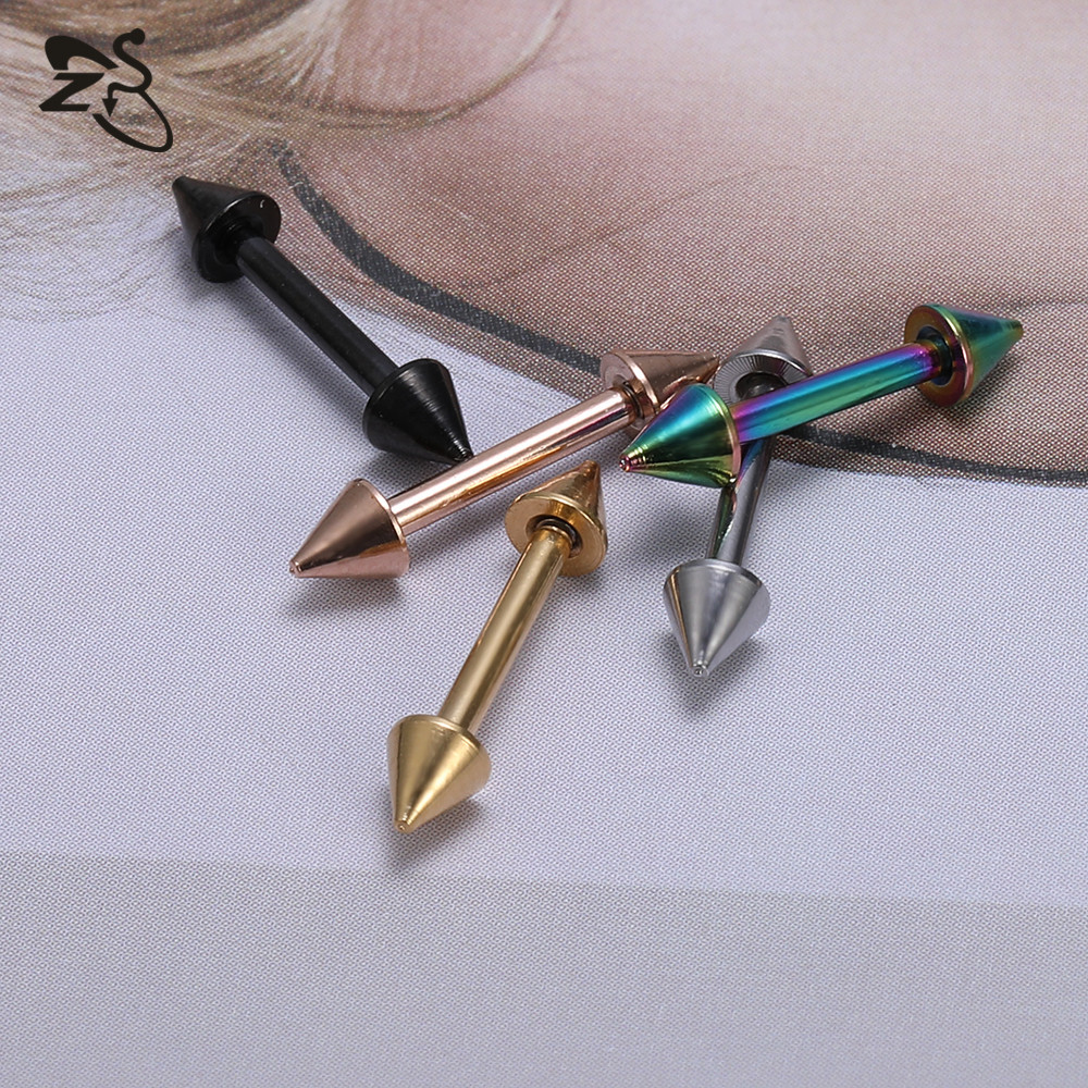 Silver pointed spike labret stud material detail