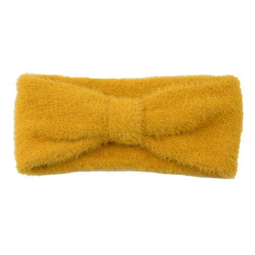 Internet celebrity imitation mink headband thickened bow knitted hairband ins new warm wool headband European and American headwear
