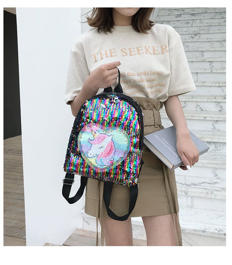 2019夏季新款女士亮片炫彩独角兽双肩包可变色翻面外贸背包学生包 pic 19