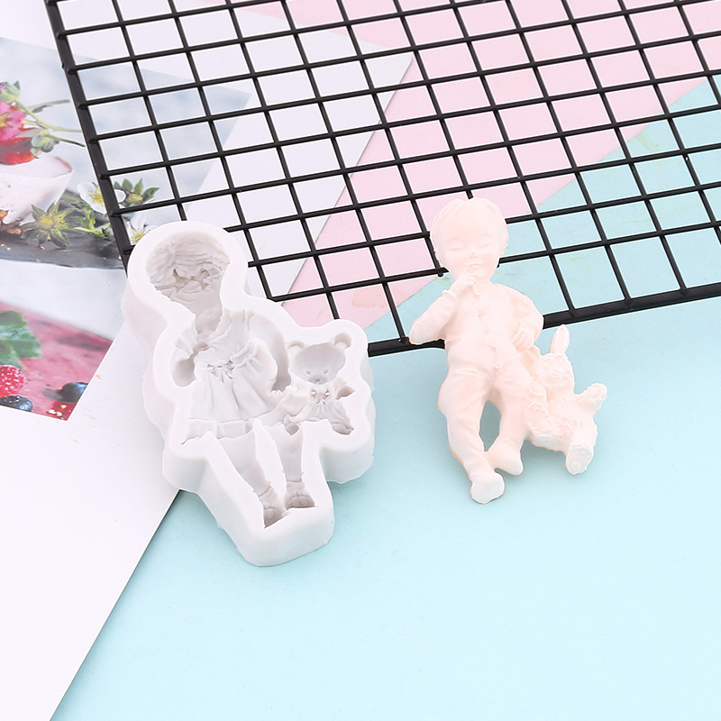 小女孩小男孩翻糖蛋糕装饰模具DIY西点烘焙模具 液态硅胶翻糖模