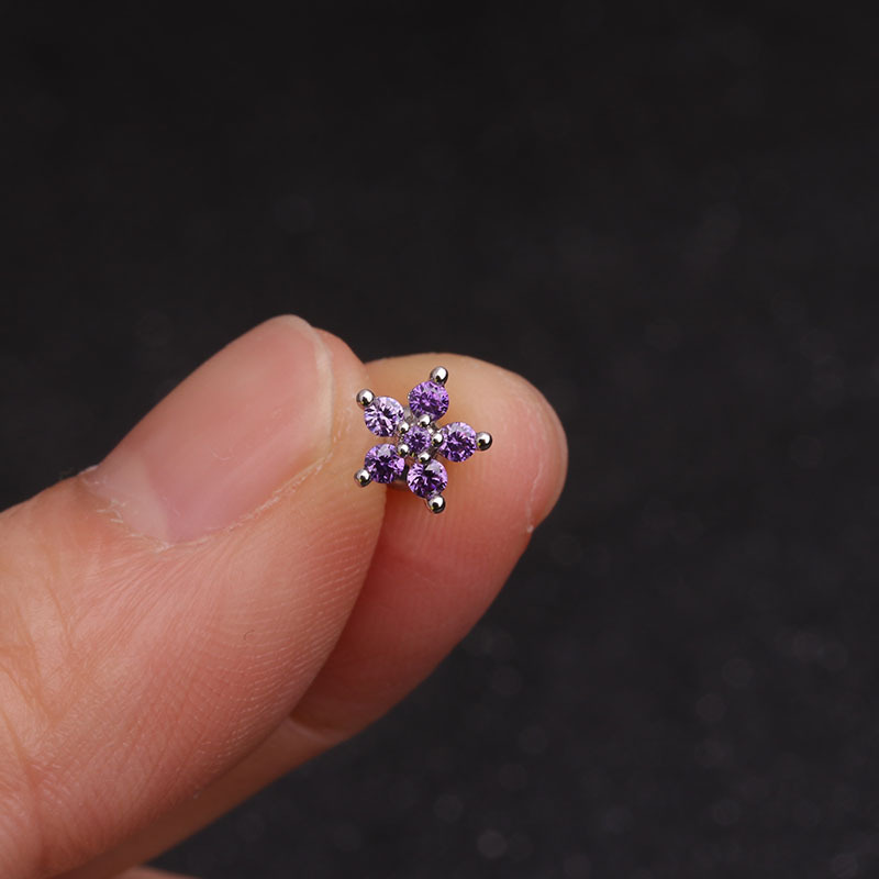 Puncture Earrings Korean Edition Small Flower Earbone Nails Stainless Steel Double sided Screw Earnails_voghion.com