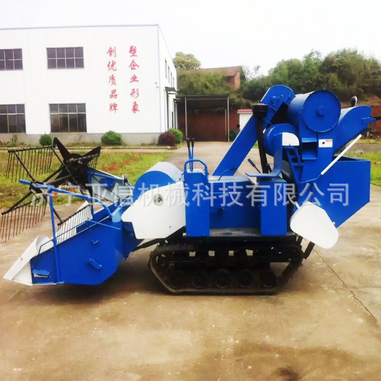 水旱两用稻麦联合收割机 一键启动履带式谷子水稻联合收割机