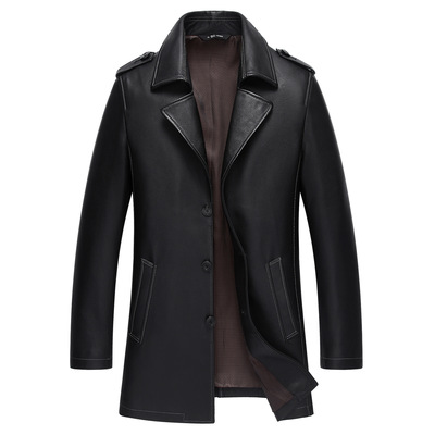 2018新款皮衣男真皮春季中年男士皮夹克翻领外套爸爸装休闲鹿皮男|ru