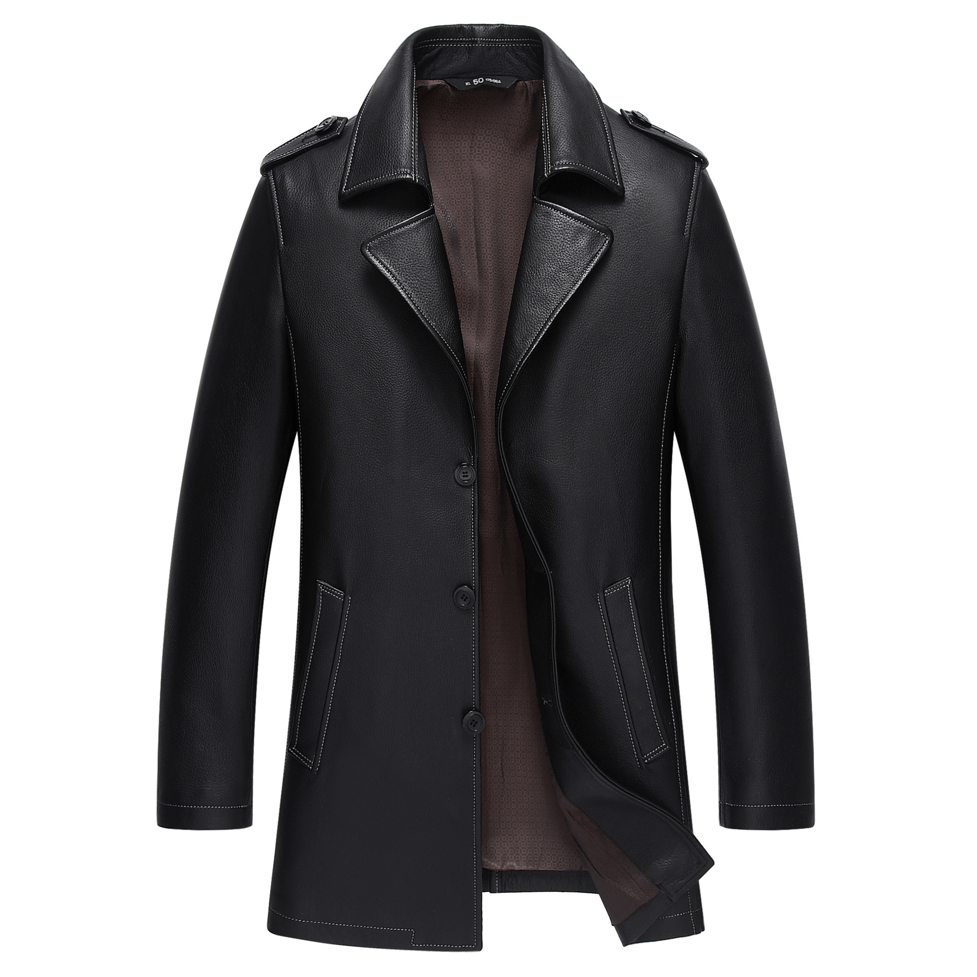 2018新款皮衣男真皮春季中年男士皮夹克翻领外套爸爸装休闲鹿皮男|ru