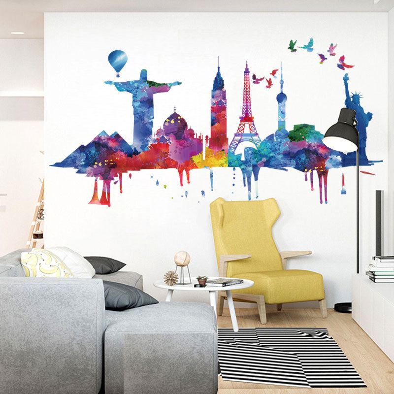 New Watercolor Architectural Landscape Wall Stickers display picture 7