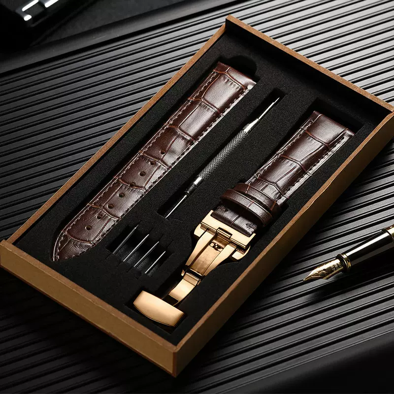 现货头层牛皮 手表带 玫瑰金蝴蝶扣 表带竹节纹真皮表带手表配件