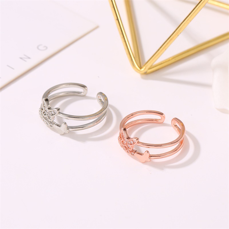 New Ring Double Butterfly Ring Ladies Popular Rose Gold Diamond Opening Adjustable Ring Wholesale Nihaojewelry display picture 3