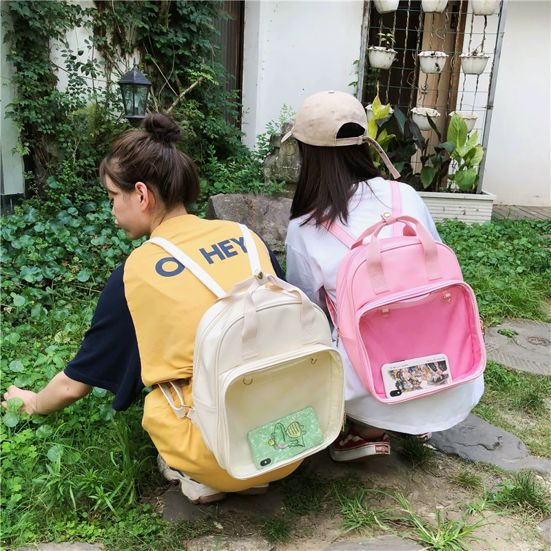 Backpack, polyurethane capacious school bag, transparent travel bag for leisure, 2020, Korean style