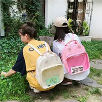Backpack, polyurethane capacious school bag, transparent travel bag for leisure, 2020, Korean style
