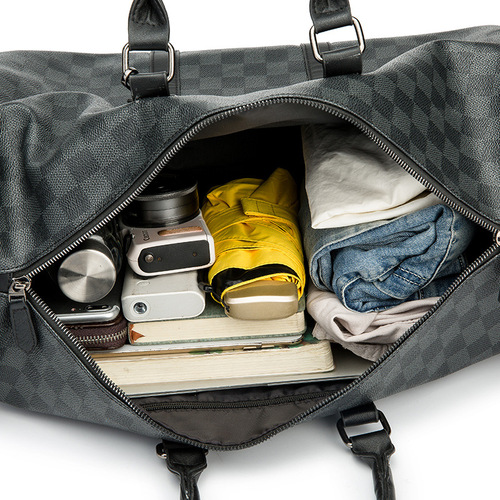 Travel bag for women and men Internet celebrity super large capacity trendy short-distance business trip Korean version presbyopic black plaid handbag