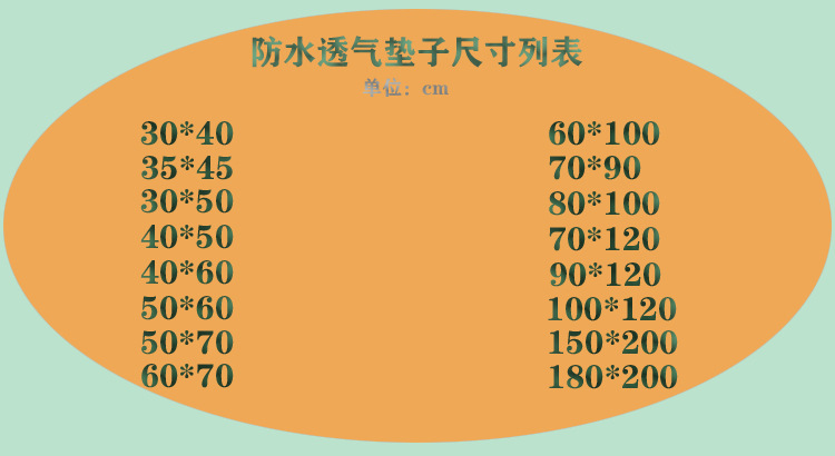 防水垫子尺寸表1
