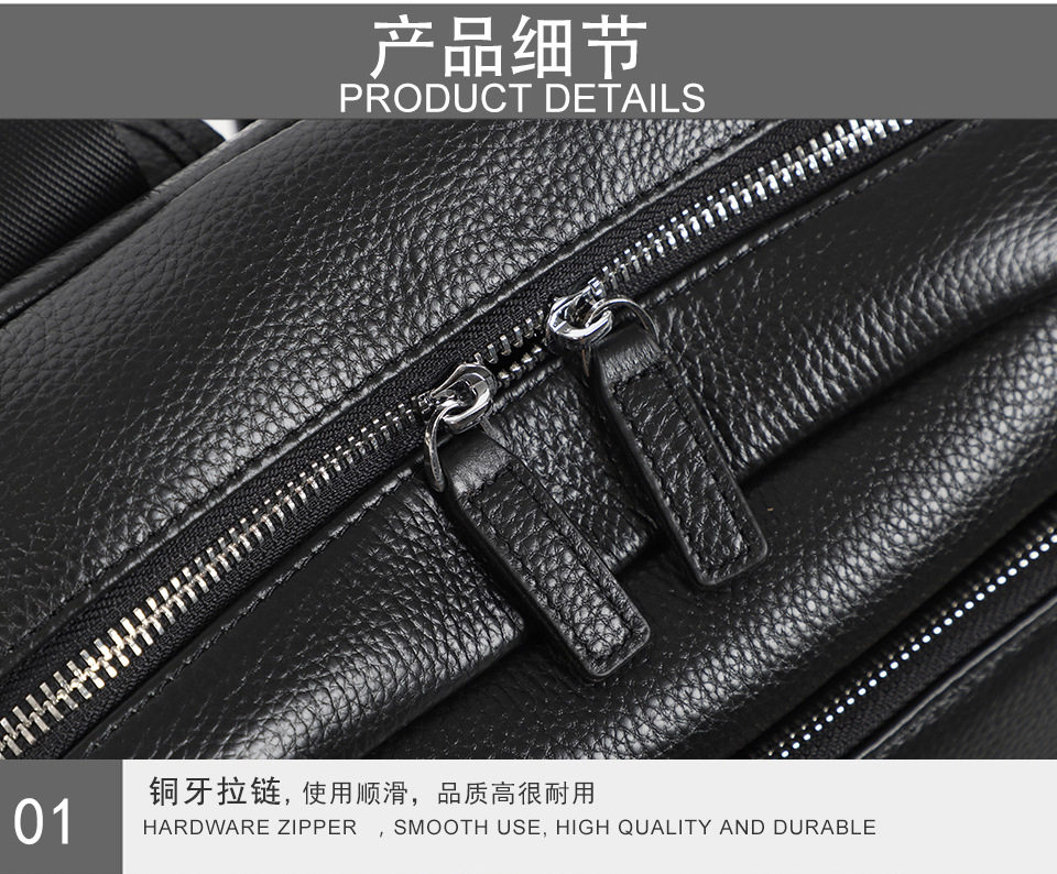 Ba lô nam da bò thật lớp đầu cỡ lớn 41×28×12 cm, ngăn laptop 14 inch chống nước — Màu đen chi tiết 14