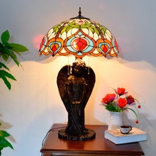 美式田園復古歐琈蒂凡尼彩色玻璃藝術裝飾客餐廳卧室大號天使台燈