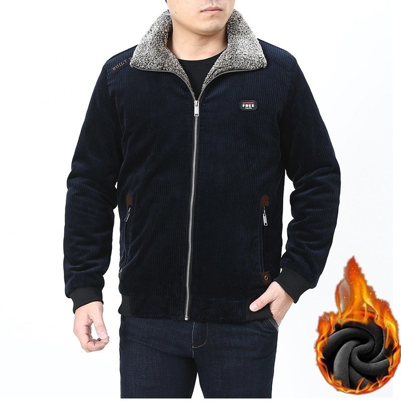 58188XD跨境男士灯芯绒海外专供加绒棉服立领休闲男装保暖外套