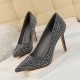 629-2 European and American Fashion High-heeled Shoes Women's Shoes Fine-heeled Suede, Shallow Top Water Drill Sexy Night Club High-heeled Single Shoes