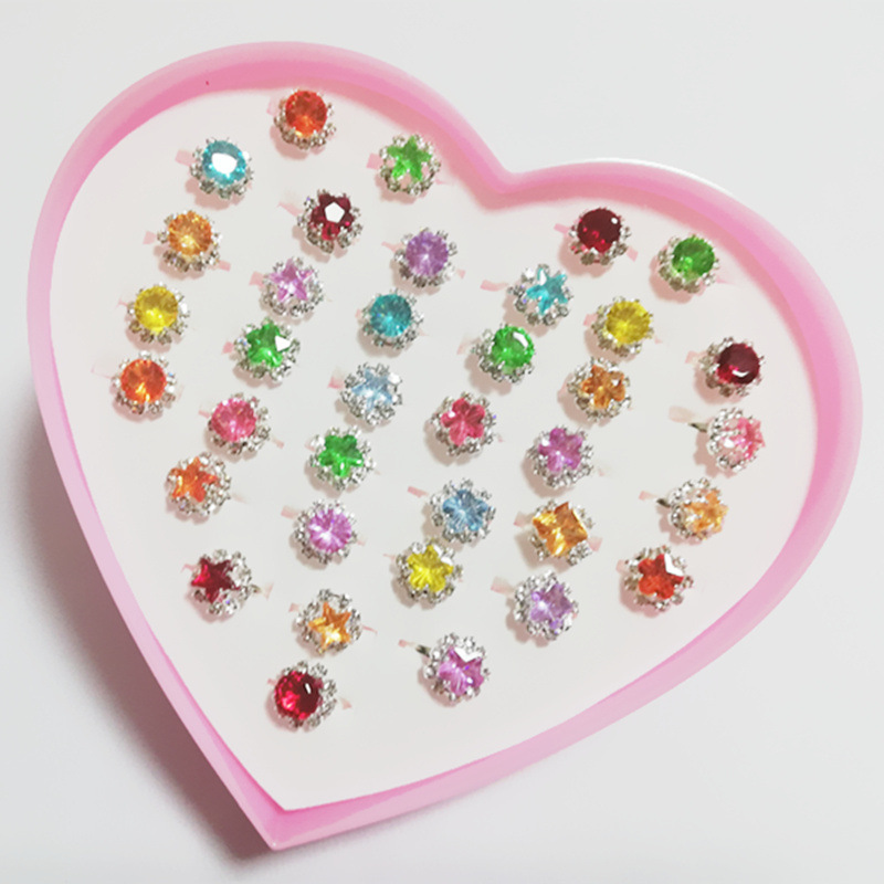 儿童宝石戒指女童水晶玩具公主钻石首饰盒装礼物幼儿园奖励小饰品