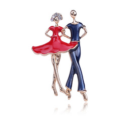 歐美新款時尚優雅雙人舞情侶水鑽畫油人物胸針廠家直銷批發