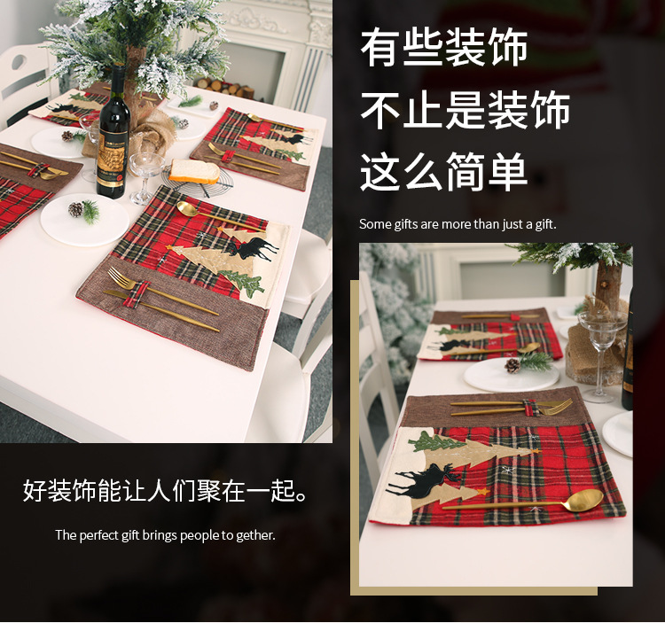 Décoration De Noël Fournitures Vérifié Tissu Patch Napperon Elk Petit Arbre Table À Manger Coussin Mat Résistant À La Chaleur Couteau Et Fourchette Tapis Croix-frontière display picture 6