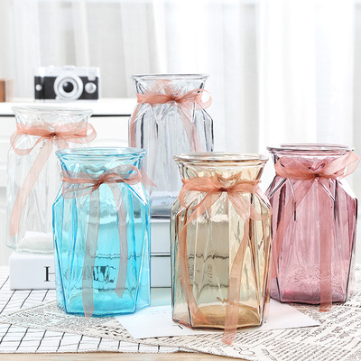 创意北欧花瓶玻璃花瓶彩色透明枫叶折纸花瓶装饰彩色玻璃工艺品|ru