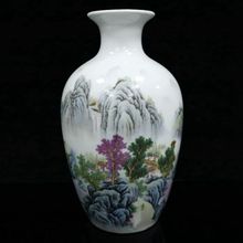 厂家批发工艺品粉彩瓷器杂件做旧山水图花瓶家居客厅摆饰