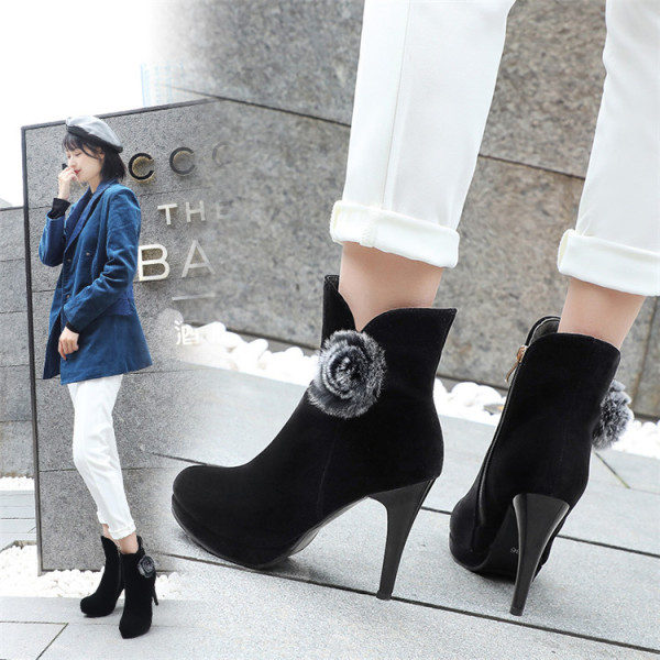 Casual sexy short boots in autumn and winter fashion elegant zipper thin heel high heel women’s short boot