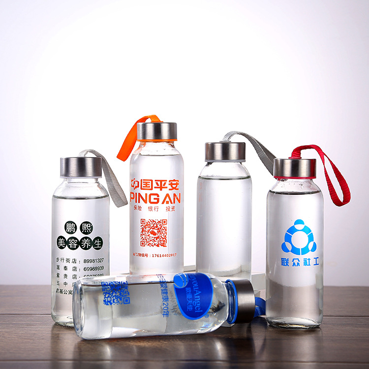 批发定制玻璃水杯 广告促销礼品杯 耐高温随手便携提绳杯 印LOGO