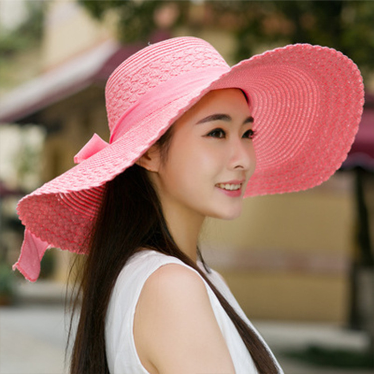 Nihaojewelry Bow Decor Big Eaves Sunscreen Straw Hat Wholesale display picture 1