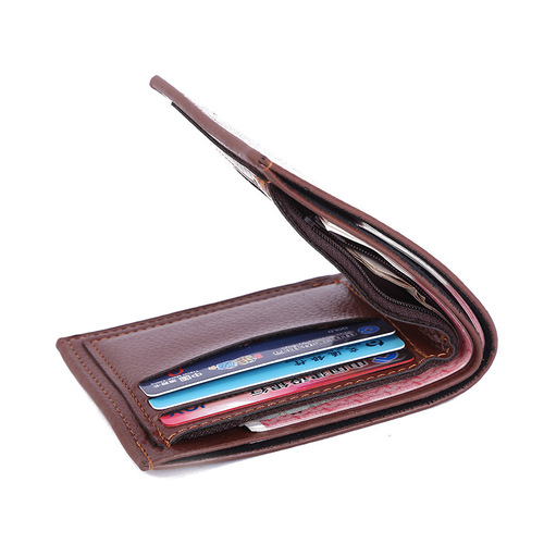 Men's business casual wallet short solid color litchi pattern multiple card slots large capacity PU coin wallet card holder wholesale