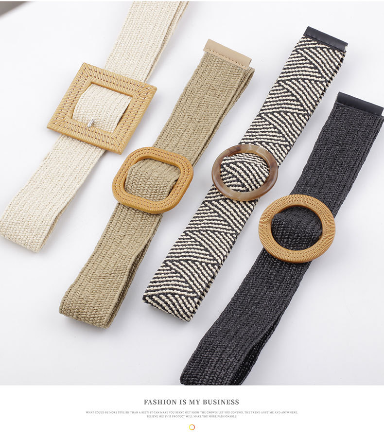 New Pp Straw Woven  Round Buckles Fashion Casual Decoration All-match Trousers Elastic Belt display picture 8