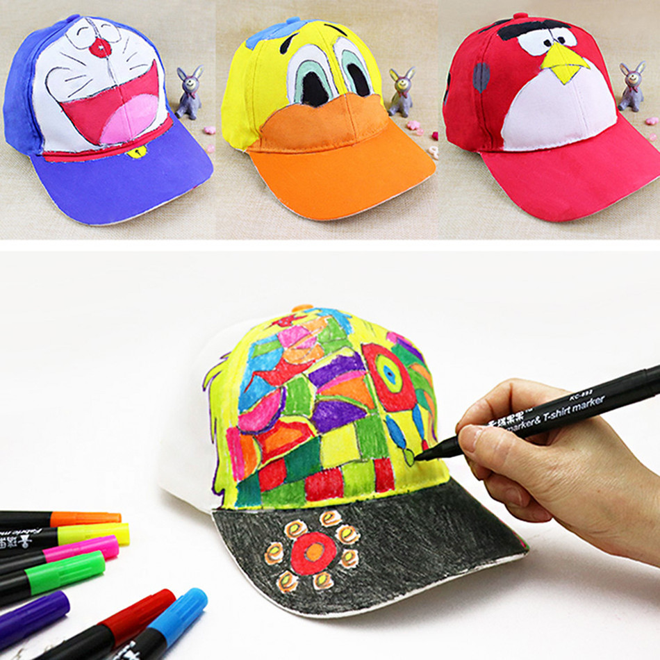 1 sombrero pintado a mano de algodón blanco gorra pintada en blanco pintura de graffiti niños DIY arte creativo para colorear sombrero de padres e hijos