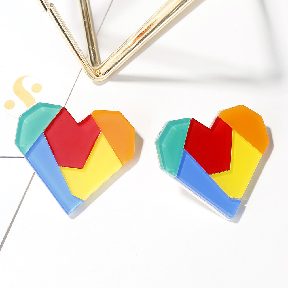 Ins Style Simple Mignon Couleur Puzzle Acrylique Amour Coeur Boucles D'oreilles De Mode Tous-match Vente Chaude Boucles D'oreilles Boucles D'oreilles Pour Femmes display picture 1