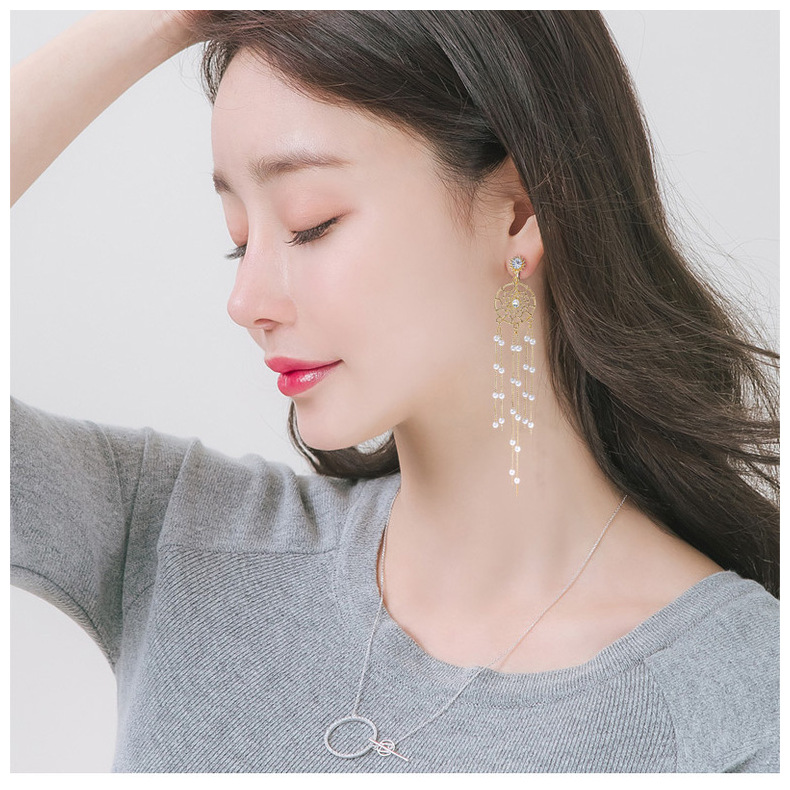 Fashion Spider Web Copper Inlay Artificial Pearls Zircon Drop Earrings 1 Pair display picture 9