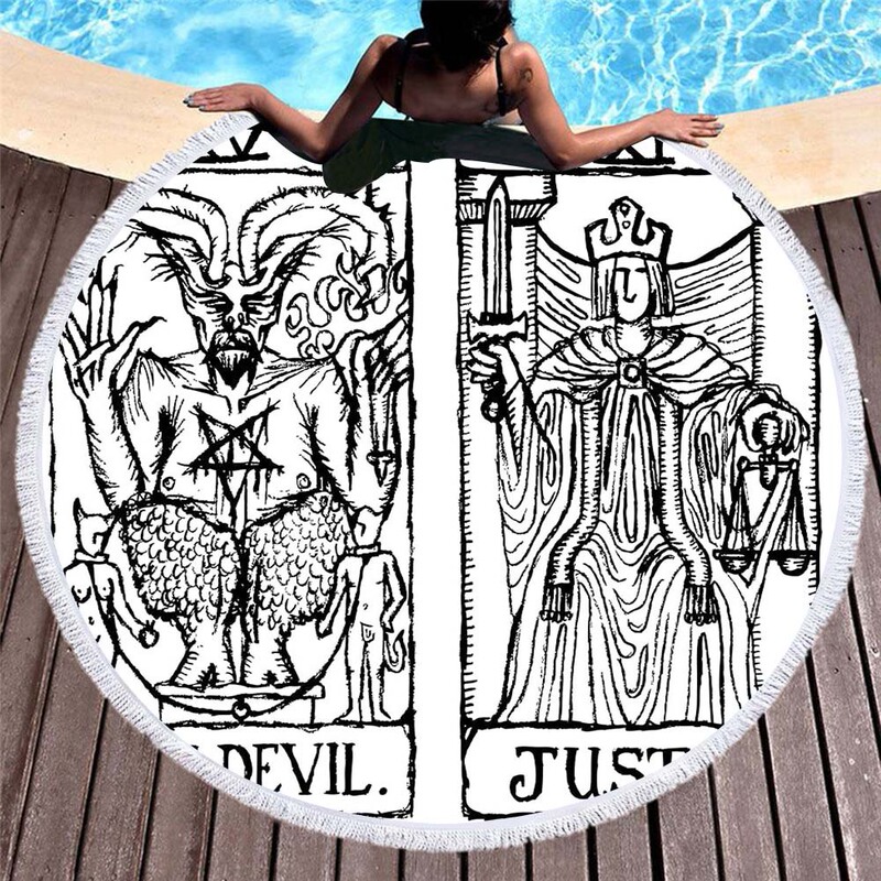 Spot European and American Round Tarot Card Printed Beach Towel Microfiber Digital Printed Beach Towel Manufacturer