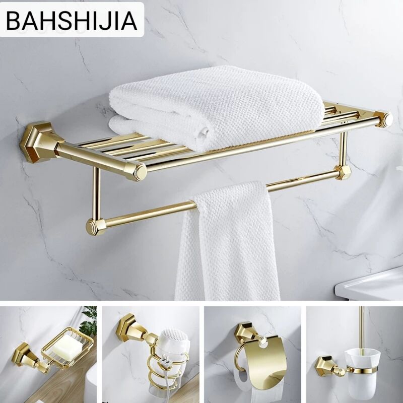 厂家直供全铜北欧浴室五金卫浴金色洗手间毛巾架浴巾架毛巾杆套装|ms