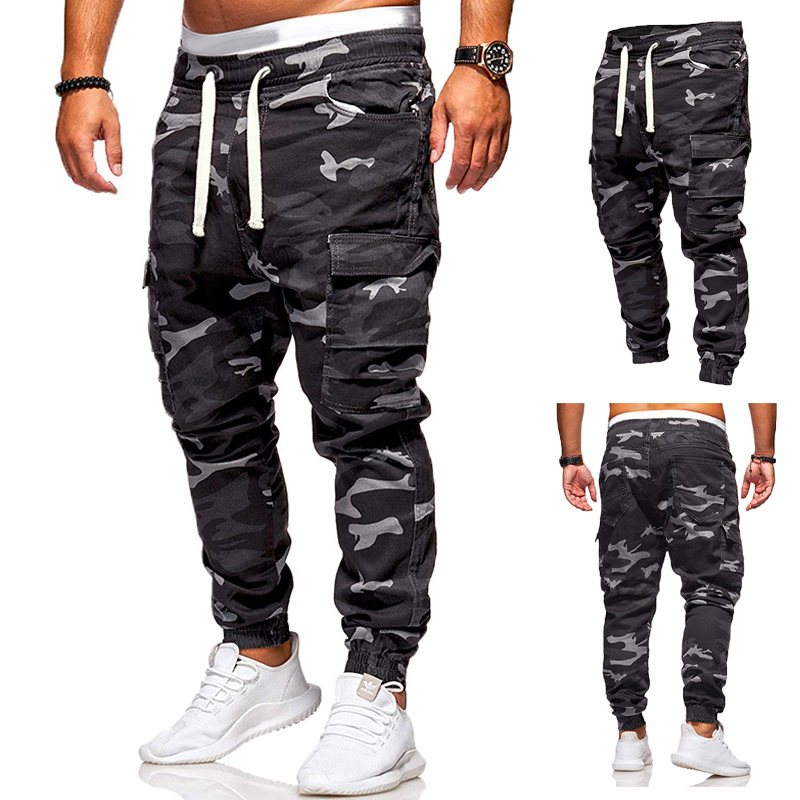 Autumn new men's camouflage casual pants large legged overalls European men's elastic waist outdoor sports pants